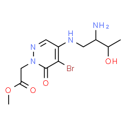 ChemSpider 2D Image | Methyl {4-[(2-amino-3-hydroxybutyl)amino]-5-bromo-6-oxo-1(6H)-pyridazinyl}acetate | C11H17BrN4O4