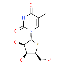 ChemSpider 2D Image | 5-Methyl-1-(4-thio-alpha-L-lyxofuranosyl)-2,4(1H,3H)-pyrimidinedione | C10H14N2O5S