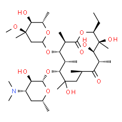 ChemSpider 2D Image | (3R,4S,5S,6R,9R,11S,12R,13S,14S)-6-{[(2S,3R,4S,6R)-4-(Dimethylamino)-3-hydroxy-6-methyltetrahydro-2H-pyran-2-yl]oxy}-14-ethyl-7,12,13-trihydroxy-4-{[(4R,5S,6S)-5-hydroxy-4-methoxy-4,6-dimethyltetrahyd
ro-2H-pyran-2-yl]oxy}-3,5,7,9,11,13-hexamethyloxacyclotetradecane-2,10-dione | C37H67NO13