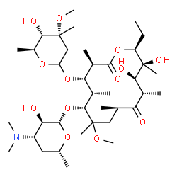 ChemSpider 2D Image | (3R,4S,5S,6R,9R,11S,12R,13S,14S)-6-{[(2S,3R,4S,6R)-4-(Dimethylamino)-3-hydroxy-6-methyltetrahydro-2H-pyran-2-yl]oxy}-14-ethyl-12,13-dihydroxy-4-{[(4R,5S,6S)-5-hydroxy-4-methoxy-4,6-dimethyltetrahydro-
2H-pyran-2-yl]oxy}-7-methoxy-3,5,7,9,11,13-hexamethyloxacyclotetradecane-2,10-dione | C38H69NO13