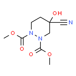 ChemSpider 2D Image | Dimethyl 4-cyano-4-hydroxytetrahydro-1,2-pyridazinedicarboxylate | C9H13N3O5