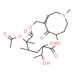 ChemSpider 2D Image | 4-Hydroxy-4-(1-hydroxyethyl)-6,7,14-trimethyl-3,8,17-trioxo-2,9-dioxa-14-azabicyclo[9.5.1]heptadec-11-en-7-yl acetate | C21H31NO9