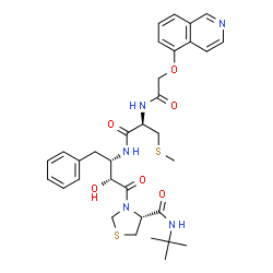 ChemSpider 2D Image | (4R)-3-[(2R,3S)-2-Hydroxy-3-({N-[(5-isoquinolinyloxy)acetyl]-S-methyl-L-cysteinyl}amino)-4-phenylbutanoyl]-N-(2-methyl-2-propanyl)-1,3-thiazolidine-4-carboxamide | C33H41N5O6S2