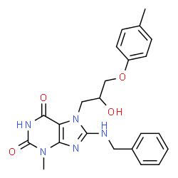 ChemSpider 2D Image | 8-(Benzylamino)-7-[2-hydroxy-3-(4-methylphenoxy)propyl]-3-methyl-3,7-dihydro-1H-purine-2,6-dione | C23H25N5O4
