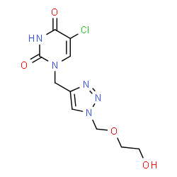 ChemSpider 2D Image | 5-Chloro-1-({1-[(2-hydroxyethoxy)methyl]-1H-1,2,3-triazol-4-yl}methyl)-2,4(1H,3H)-pyrimidinedione | C10H12ClN5O4