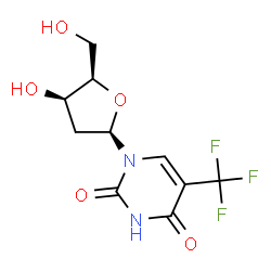 ChemSpider 2D Image | 1-(2-Deoxy-beta-D-threo-pentofuranosyl)-5-(trifluoromethyl)-2,4(1H,3H)-pyrimidinedione | C10H11F3N2O5