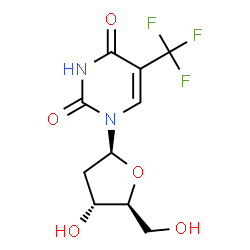 ChemSpider 2D Image | 1-(2-Deoxy-beta-L-erythro-pentofuranosyl)-5-(trifluoromethyl)-2,4(1H,3H)-pyrimidinedione | C10H11F3N2O5