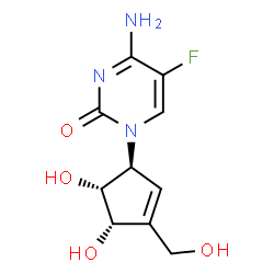 ChemSpider 2D Image | 4-Amino-1-[(1S,4S,5R)-4,5-dihydroxy-3-(hydroxymethyl)-2-cyclopenten-1-yl]-5-fluoro-2(1H)-pyrimidinone | C10H12FN3O4