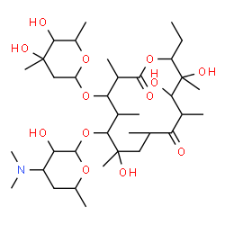 ChemSpider 2D Image | 4-[(4,5-Dihydroxy-4,6-dimethyltetrahydro-2H-pyran-2-yl)oxy]-6-{[4-(dimethylamino)-3-hydroxy-6-methyltetrahydro-2H-pyran-2-yl]oxy}-14-ethyl-7,12,13-trihydroxy-3,5,7,9,11,13-hexamethyloxacyclotetradecan
e-2,10-dione | C36H65NO13