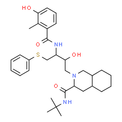 ChemSpider 2D Image | N-tert-butyl-2-{2-hydroxy-3-[(3-hydroxy-2-methylbenzoyl)amino]-4-(phenylsulfanyl)butyl}decahydroisoquinoline-3-carboxamide | C32H45N3O4S