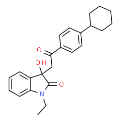 ChemSpider 2D Image | 3-[2-(4-Cyclohexylphenyl)-2-oxoethyl]-1-ethyl-3-hydroxy-1,3-dihydro-2H-indol-2-one | C24H27NO3