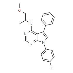 ChemSpider 2D Image | 7-(4-fluorophenyl)-N-(1-methoxypropan-2-yl)-5-phenylpyrrolo[2,3-d]pyrimidin-4-amine | C22H21FN4O