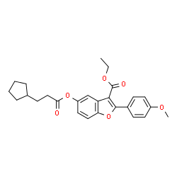 ChemSpider 2D Image | Ethyl 5-[(3-cyclopentylpropanoyl)oxy]-2-(4-methoxyphenyl)-1-benzofuran-3-carboxylate | C26H28O6