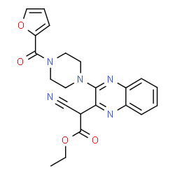 ChemSpider 2D Image | Ethyl cyano{3-[4-(2-furoyl)-1-piperazinyl]-2-quinoxalinyl}acetate | C22H21N5O4