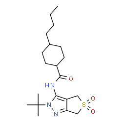 ChemSpider 2D Image | 4-Butyl-N-[2-(2-methyl-2-propanyl)-5,5-dioxido-2,6-dihydro-4H-thieno[3,4-c]pyrazol-3-yl]cyclohexanecarboxamide | C20H33N3O3S