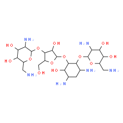ChemSpider 2D Image | 4,6-Diamino-2-{[3-O-(2,6-diamino-2,6-dideoxyhexopyranosyl)pentofuranosyl]oxy}-3-hydroxycyclohexyl 2,6-diamino-2,6-dideoxyhexopyranoside | C23H46N6O13