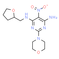 ChemSpider 2D Image | 2-(4-Morpholinyl)-5-nitro-N-(tetrahydro-2-furanylmethyl)-4,6-pyrimidinediamine | C13H20N6O4