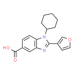 ChemSpider 2D Image | 1-Cyclohexyl-2-(3-furyl)-1H-benzimidazole-5-carboxylic acid | C18H18N2O3