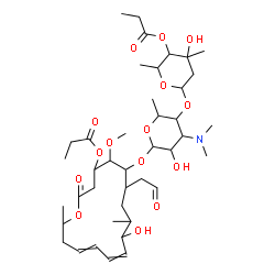 ChemSpider 2D Image | 6-{[4-(Dimethylamino)-3-hydroxy-5-{[4-hydroxy-4,6-dimethyl-5-(propionyloxy)tetrahydro-2H-pyran-2-yl]oxy}-6-methyltetrahydro-2H-pyran-2-yl]oxy}-10-hydroxy-5-methoxy-9,16-dimethyl-2-oxo-7-(2-oxoethyl)ox
acyclohexadeca-11,13-dien-4-yl propionate | C41H67NO15