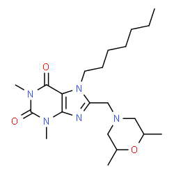 ChemSpider 2D Image | 8-[(2,6-Dimethyl-4-morpholinyl)methyl]-7-heptyl-1,3-dimethyl-3,7-dihydro-1H-purine-2,6-dione | C21H35N5O3