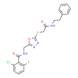 ChemSpider 2D Image | 2-Chloro-6-fluoro-N-{[5-({2-oxo-2-[(2-phenylethyl)amino]ethyl}sulfanyl)-1,3,4-oxadiazol-2-yl]methyl}benzamide | C20H18ClFN4O3S