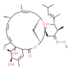ChemSpider 2D Image | (2R,4Z,4'S,5S,6S,8'R,10'Z,13'R,14'Z,16'Z,20'R,21'R,24'S)-21',24'-Dihydroxy-4-(methoxyimino)-5,11',13',22'-tetramethyl-6-[(2E)-4-methyl-2-penten-2-yl]-3,4,5,6-tetrahydro-2'H-spiro[pyran-2,6'-[3,7,19]tr
ioxatetracyclo[15.6.1.1~4,8~.0~20,24~]pentacosa[10,14,16,22]tetraen]-2'-one | C37H53NO8