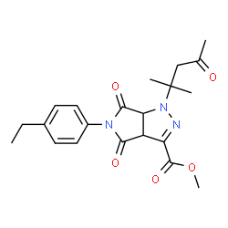 ChemSpider 2D Image | Methyl 5-(4-ethylphenyl)-1-(2-methyl-4-oxo-2-pentanyl)-4,6-dioxo-1,3a,4,5,6,6a-hexahydropyrrolo[3,4-c]pyrazole-3-carboxylate | C21H25N3O5