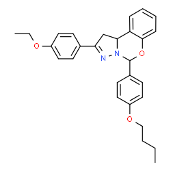 ChemSpider 2D Image | 5-(4-Butoxyphenyl)-2-(4-ethoxyphenyl)-1,10b-dihydropyrazolo[1,5-c][1,3]benzoxazine | C28H30N2O3