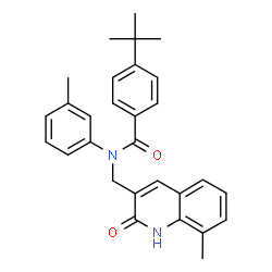 ChemSpider 2D Image | N-[(8-Methyl-2-oxo-1,2-dihydro-3-quinolinyl)methyl]-N-(3-methylphenyl)-4-(2-methyl-2-propanyl)benzamide | C29H30N2O2