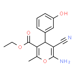 ChemSpider 2D Image | Ethyl 6-amino-5-cyano-4-(3-hydroxyphenyl)-2-methyl-4H-pyran-3-carboxylate | C16H16N2O4