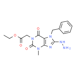 ChemSpider 2D Image | Ethyl (7-benzyl-8-hydrazino-3-methyl-2,6-dioxo-2,3,6,7-tetrahydro-1H-purin-1-yl)acetate | C17H20N6O4
