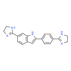ChemSpider 2D Image | 6-(4,5-Dihydro-1H-imidazol-2-yl)-2-[4-(4,5-dihydro-1H-imidazol-2-yl)phenyl]-1H-indole | C20H19N5