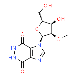 ChemSpider 2D Image | 1-(2-O-Methyl-beta-D-ribofuranosyl)-5,6-dihydro-1H-imidazo[4,5-d]pyridazine-4,7-dione | C11H14N4O6