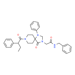 ChemSpider 2D Image | N-Benzyl-2-[4-oxo-1-phenyl-8-(2-phenylbutanoyl)-1,3,8-triazaspiro[4.5]dec-3-yl]acetamide | C32H36N4O3
