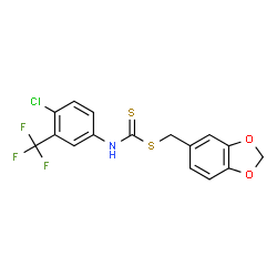 ChemSpider 2D Image | 1,3-Benzodioxol-5-ylmethyl [4-chloro-3-(trifluoromethyl)phenyl]carbamodithioate | C16H11ClF3NO2S2