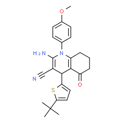 ChemSpider 2D Image | 2-Amino-4-(5-tert-butyl-2-thienyl)-1-(4-methoxyphenyl)-5-oxo-1,4,5,6,7,8-hexahydroquinoline-3-carbonitrile | C25H27N3O2S