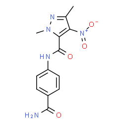 ChemSpider 2D Image | N-(4-Carbamoylphenyl)-1,3-dimethyl-4-nitro-1H-pyrazole-5-carboxamide | C13H13N5O4