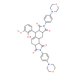 ChemSpider 2D Image | 6-(2-Hydroxy-3-methoxyphenyl)-2,8-bis[4-(4-morpholinyl)phenyl]-3a,4,6,6a,9a,10,10a,10b-octahydroisoindolo[5,6-e]isoindole-1,3,7,9(2H,8H)-tetrone | C41H42N4O8