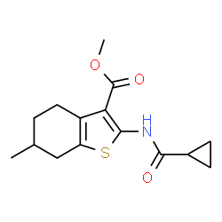 ChemSpider 2D Image | Methyl 2-[(cyclopropylcarbonyl)amino]-6-methyl-4,5,6,7-tetrahydro-1-benzothiophene-3-carboxylate | C15H19NO3S