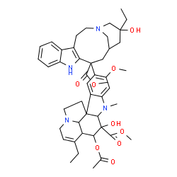 ChemSpider 2D Image | Methyl 4-acetoxy-3-ethyl-9-[17-ethyl-17-hydroxy-13-(methoxycarbonyl)-1,11-diazatetracyclo[13.3.1.0~4,12~.0~5,10~]nonadeca-4(12),5,7,9-tetraen-13-yl]-5-hydroxy-8-methoxy-6-methyl-3a,4,5,5a,6,11,12,13a-
octahydro-1H-indolizino[8,1-cd]carbazole-5-carboxylate | C46H58N4O9