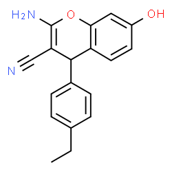 ChemSpider 2D Image | 2-Amino-4-(4-ethylphenyl)-7-hydroxy-4H-chromene-3-carbonitrile | C18H16N2O2