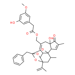 ChemSpider 2D Image | (13-Benzyl-6-hydroxy-15-isopropenyl-4,17-dimethyl-5-oxo-12,14,18-trioxapentacyclo[11.4.1.0~1,10~.0~2,6~.0~11,15~]octadeca-3,8-dien-8-yl)methyl (3-hydroxy-5-methoxyphenyl)acetate | C37H40O9