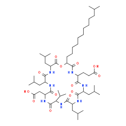 ChemSpider 2D Image | 3-[17-(Carboxymethyl)-8,11,20,23-tetraisobutyl-14-isopropyl-2-(11-methyldodecyl)-3,6,9,12,15,18,21,24-octaoxo-1-oxa-4,7,10,13,16,19,22-heptaazacyclotetracosan-5-yl]propanoic acid | C53H93N7O13