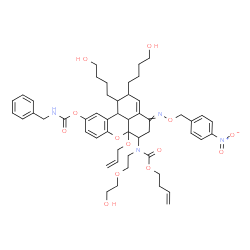ChemSpider 2D Image | 3-Buten-1-yl [6a-(allyloxy)-10-[(benzylcarbamoyl)oxy]-1,2-bis(4-hydroxybutyl)-4-{[(4-nitrobenzyl)oxy]imino}-1,2,4,5,6,6a,11b,11c-octahydrobenzo[kl]xanthen-6-yl][2-(2-hydroxyethoxy)ethyl]carbamate | C51H64N4O13