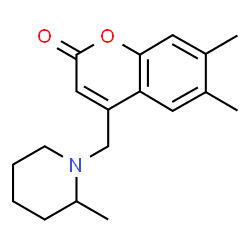 ChemSpider 2D Image | 6,7-Dimethyl-4-[(2-methyl-1-piperidinyl)methyl]-2H-chromen-2-one | C18H23NO2