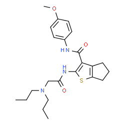 ChemSpider 2D Image | 2-[(N,N-Dipropylglycyl)amino]-N-(4-methoxyphenyl)-5,6-dihydro-4H-cyclopenta[b]thiophene-3-carboxamide | C23H31N3O3S