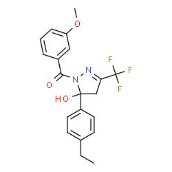ChemSpider 2D Image | [5-(4-Ethylphenyl)-5-hydroxy-3-(trifluoromethyl)-4,5-dihydro-1H-pyrazol-1-yl](3-methoxyphenyl)methanone | C20H19F3N2O3