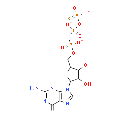 ChemSpider 2D Image | 2-Amino-9-{5-O-[({[(dioxidophosphorothioyl)oxy]phosphinato}oxy)phosphinato]pentofuranosyl}-3,9-dihydro-6H-purin-6-one | C10H12N5O13P3S