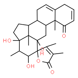 ChemSpider 2D Image | 12,17,22-Trihydroxy-23,26-epoxy-12,23-cycloergosta-2,5,24-triene-1,26-dione | C28H36O6