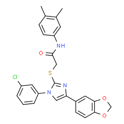 ChemSpider 2D Image | 2-{[4-(1,3-Benzodioxol-5-yl)-1-(3-chlorophenyl)-1H-imidazol-2-yl]sulfanyl}-N-(3,4-dimethylphenyl)acetamide | C26H22ClN3O3S